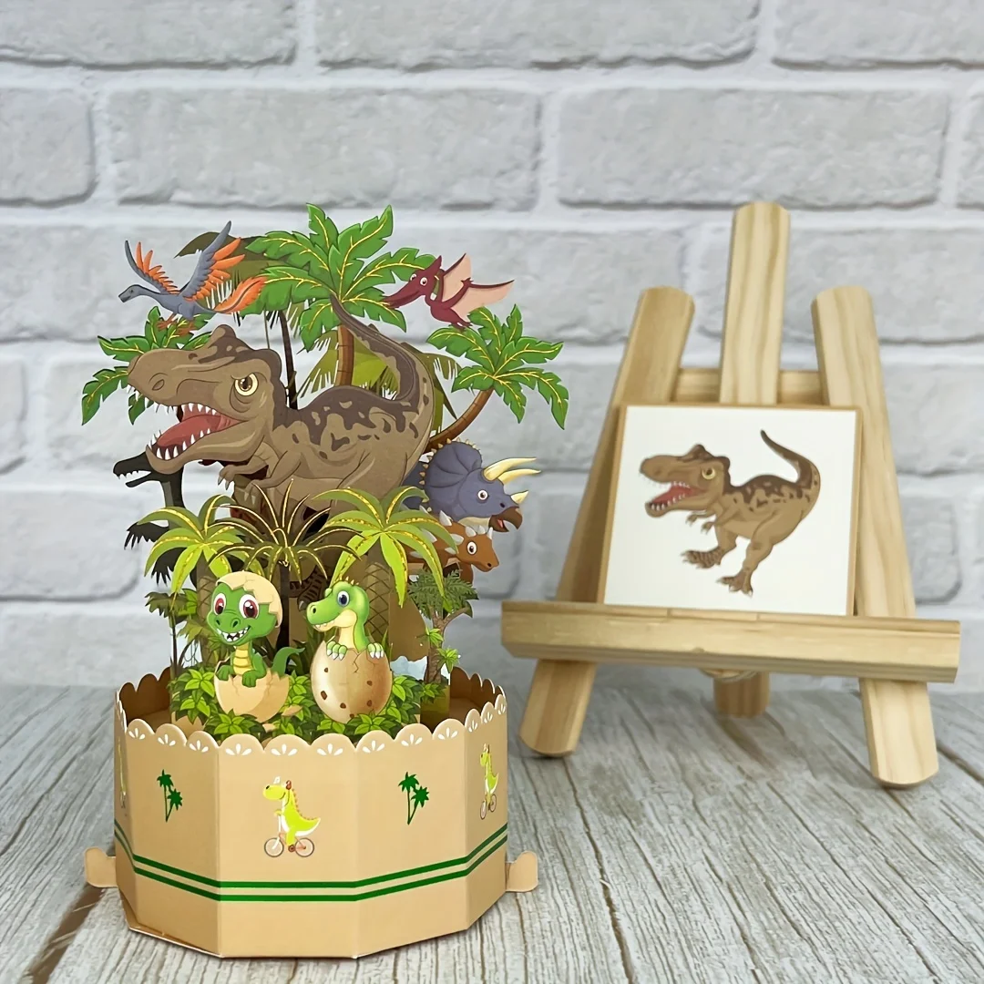 1 Stück 3D-Dinosaurier-Grußkarte mit Umschlag, Cartoon-Tier-Thema, Geburtstagsgeschenk, festliche Artikel, Dinosaurier-Party-Dekorationen – Detail 4
