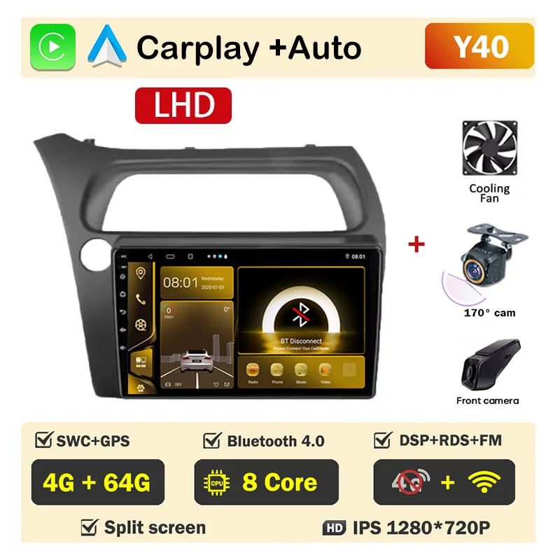 Autoradio scherm voor Honda Civic Hatchback 2006-2011 Carplay Android Auto Player Multimedia 4G WIFI GPS Navigatie 2Din Stereo