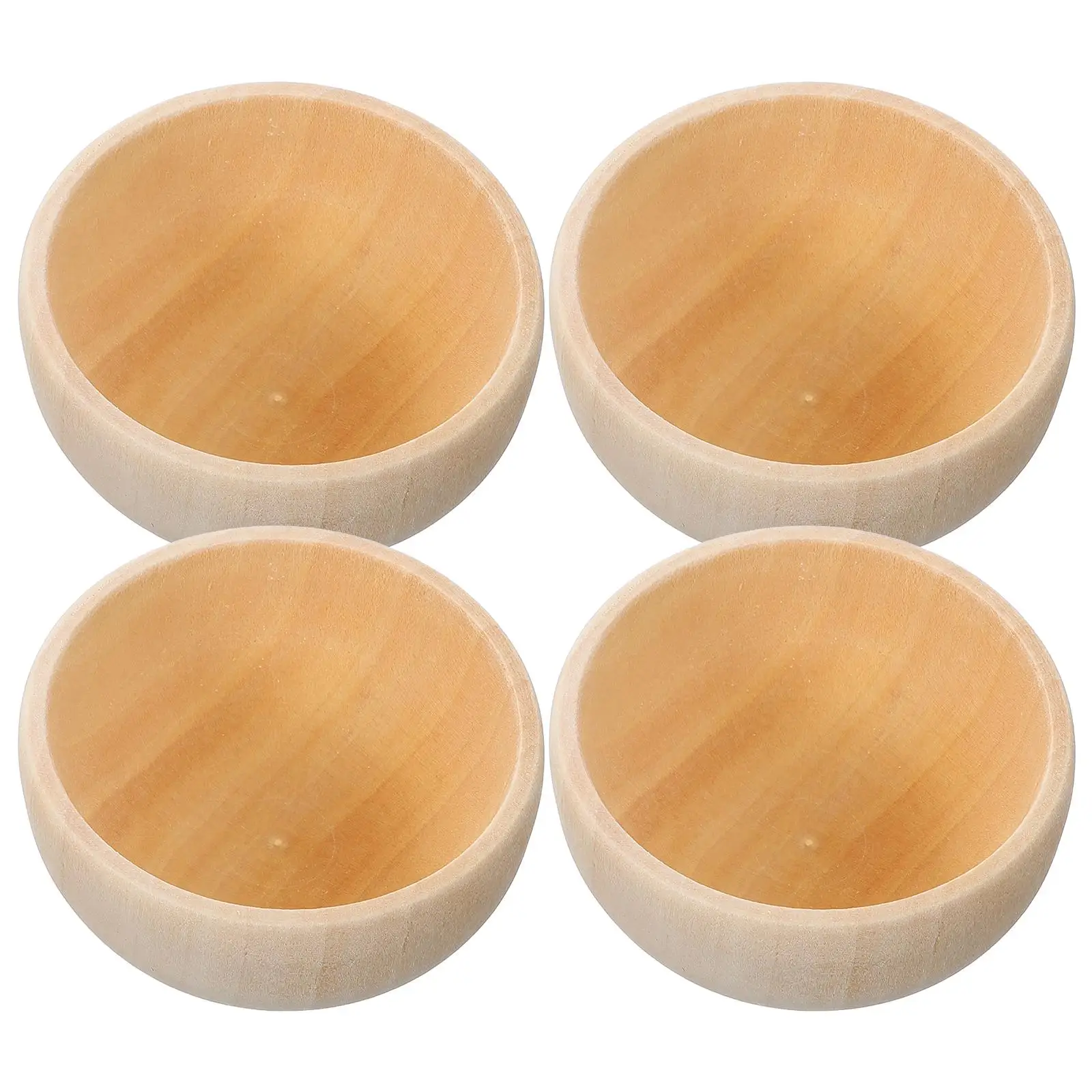 4 Pcs Small Wooden Bowl Unfinished Playthings Cutlery Mini Room Supplies Simulated Kitchen Projects Toys Develop