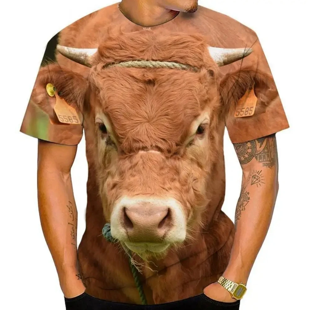 Funny Cow Graphic Men's T-Shirt 3D Animal Print Summer Short Sleeves Loose Lightweight Tops Outdoor Casual O-Neck Men's Clothing