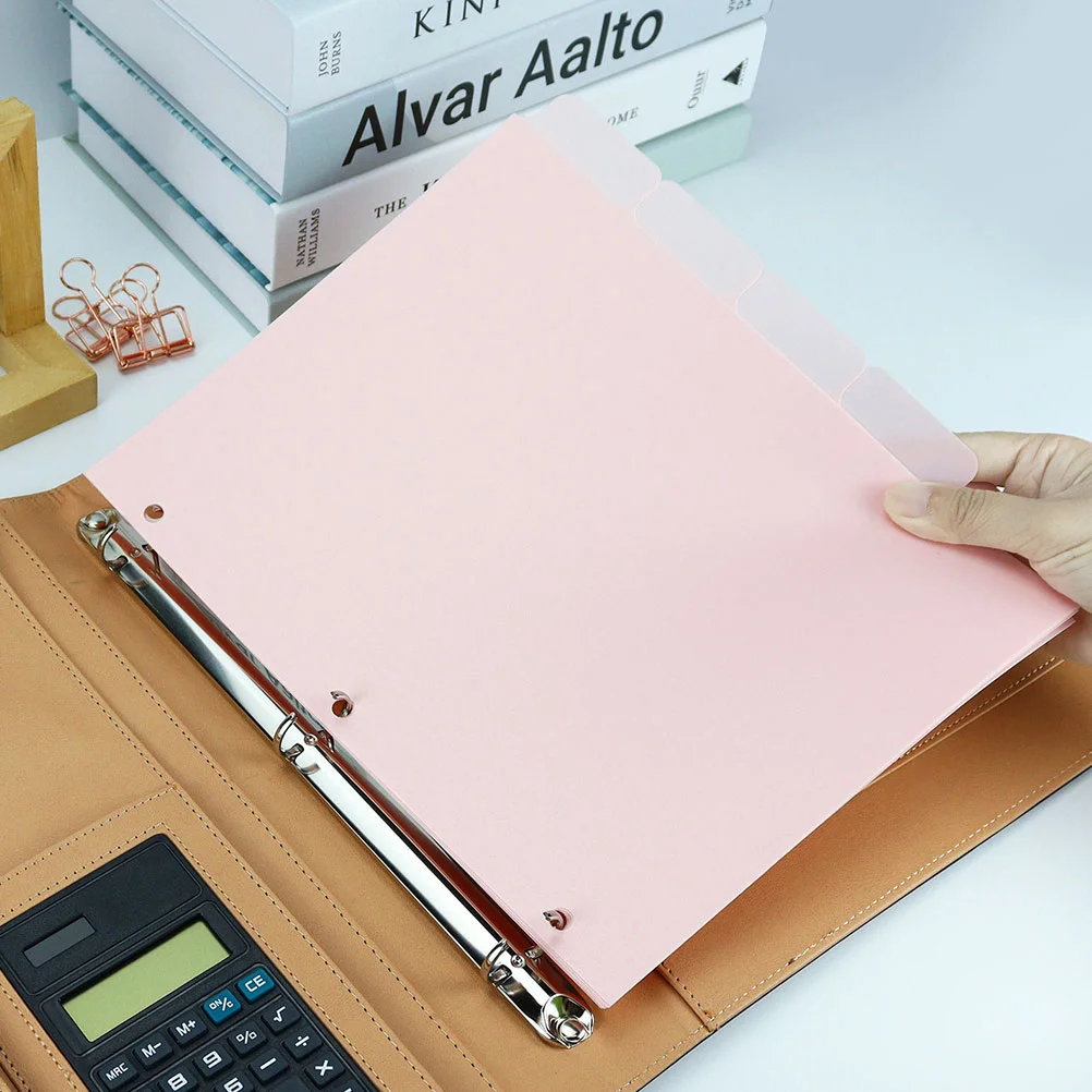 5 Sheets Divider 3 Ring Binder Label Page Markers Plastic Dividers Loose-leaf Pink Notepad Tabs