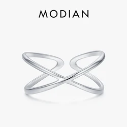 Modian Simple Fashion Line X Free Size Ring 100% 925 Sterling Silver Adjustable Charm Finger Rings For Women Wedding Jewelry