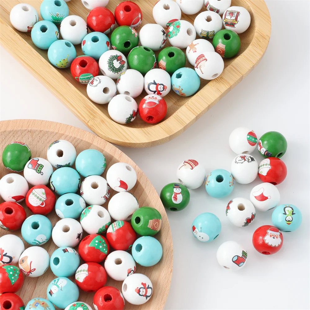 Assorted Printed Christmas Wooden Beads