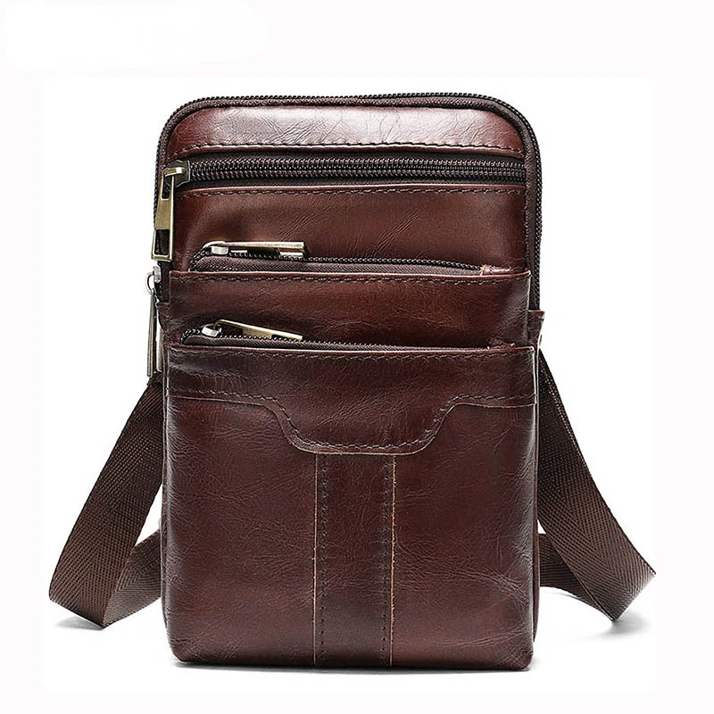 

Engraved Men's Shoulder Bag For Men Genuine Leather Crossbody Bags Small Mini Male Fanny Pack Waist Bag For Phone Flap