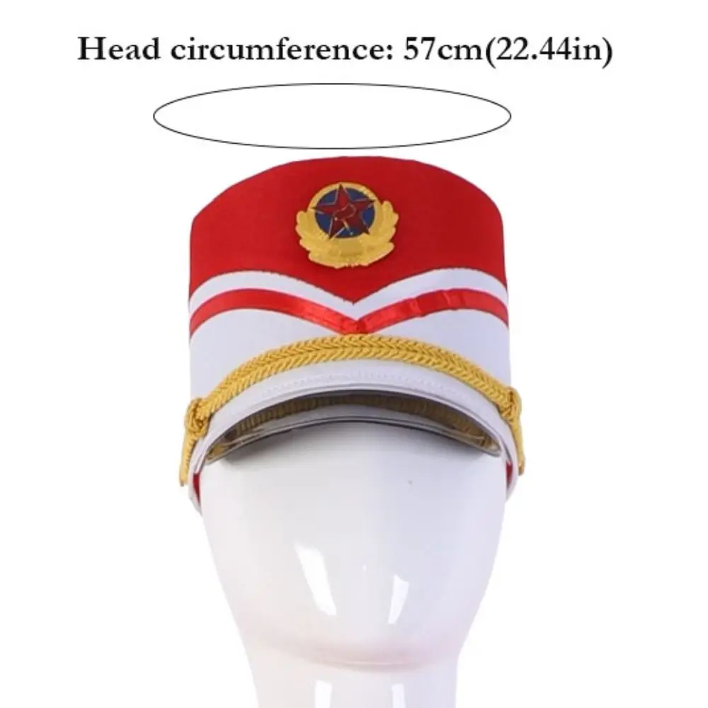Cosplay Show Marching Band Hat Gold Trim Strips Skin-friendly Drum Major Master Hats Themed Party Photography Soldier Top Cap