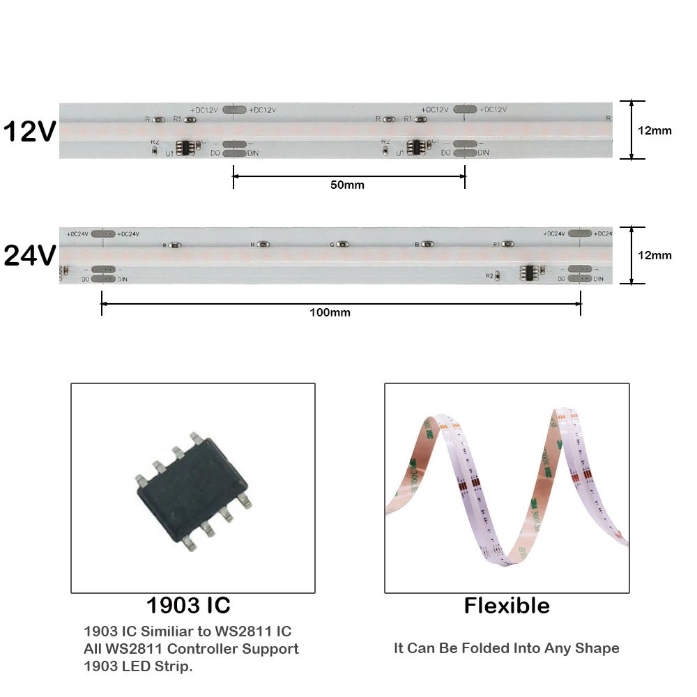 Vollfarbiger COB-LED-Pixelstreifen 576 720 LEDs/m WS2811 IC Smart Dream Color Magic Digitale Pixellichter DC12V/24V 5M/Rolle