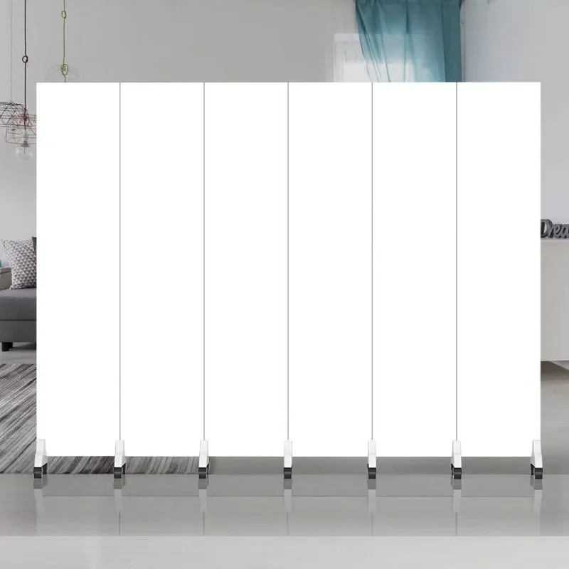 for Simple Modern Pure White Folding Screen Partition with Wheels for Office Home Living Room Hotel Mobile Room Divider