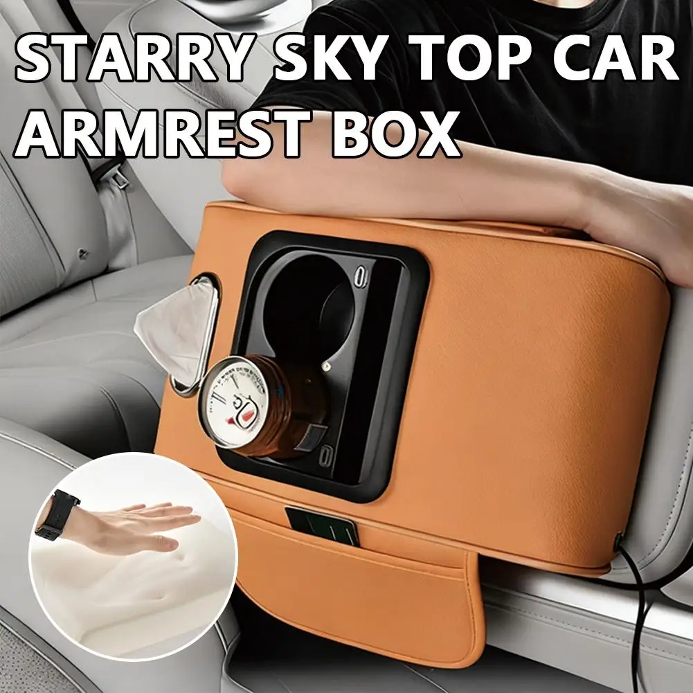 

Car Tissue Box Cup Holder Storage Box Multifunctional Pad Top Car Armrest Sky Starry Box Box Height Car Armrest Z4J3