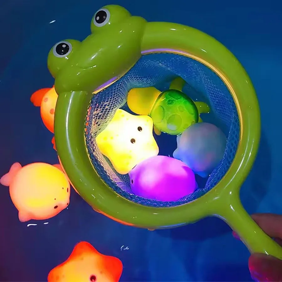 Baby Cute Animals Bath Toy Bathtub Swimming Water LED Light Up Toys Soft Rubber Float Induction Luminous Kids Play Funny Gifts