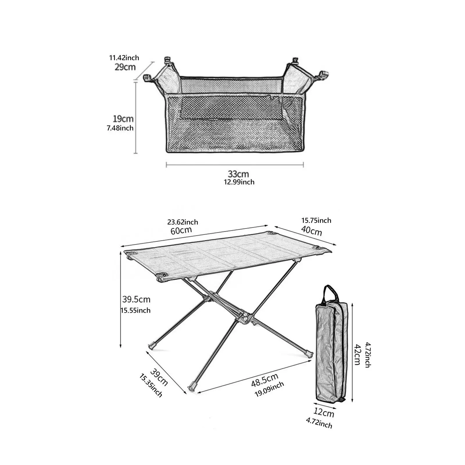 Mesa dobrável ao ar livre com saco de armazenamento multiuso com bolso de malha mesa de acampamento para jardim acampamento piquenique pátio ao ar livre