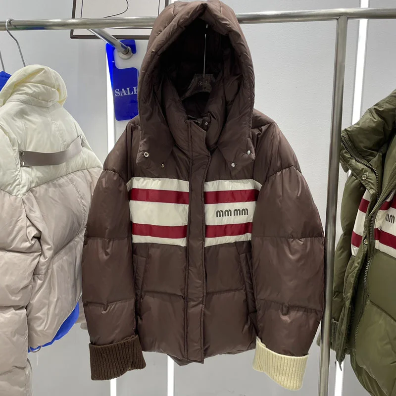 2023 New Casual Hooded Bread Puffer Jacket Loose White Duck Down Cropped Winter Down Jacket Designer style