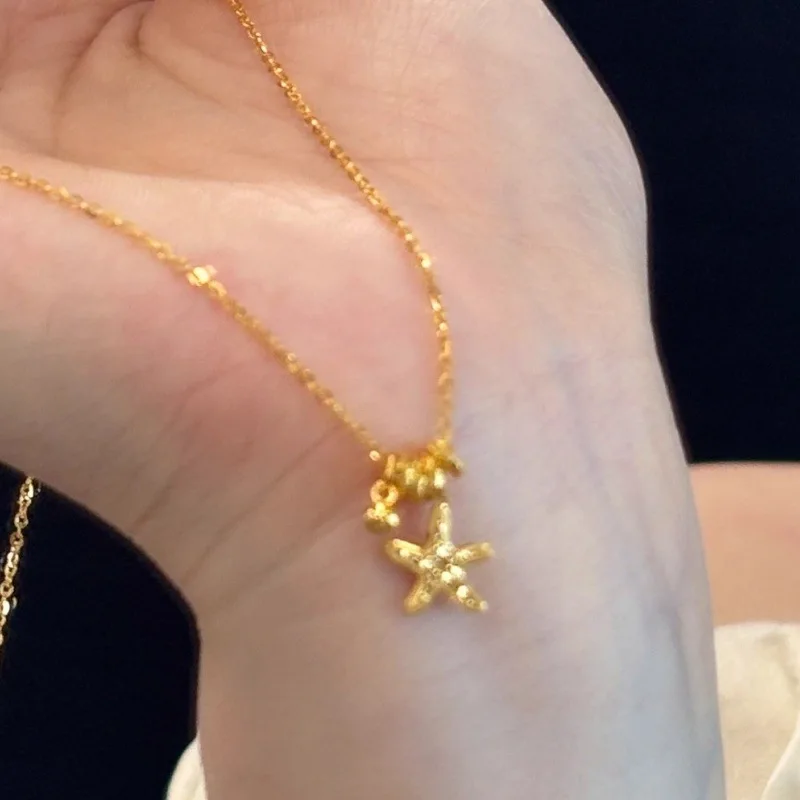 American Style Crushed Ice Small Starfish Pendant Necklace for Women Vintage Elegant Minimalist Fashion Jewelry Accessories