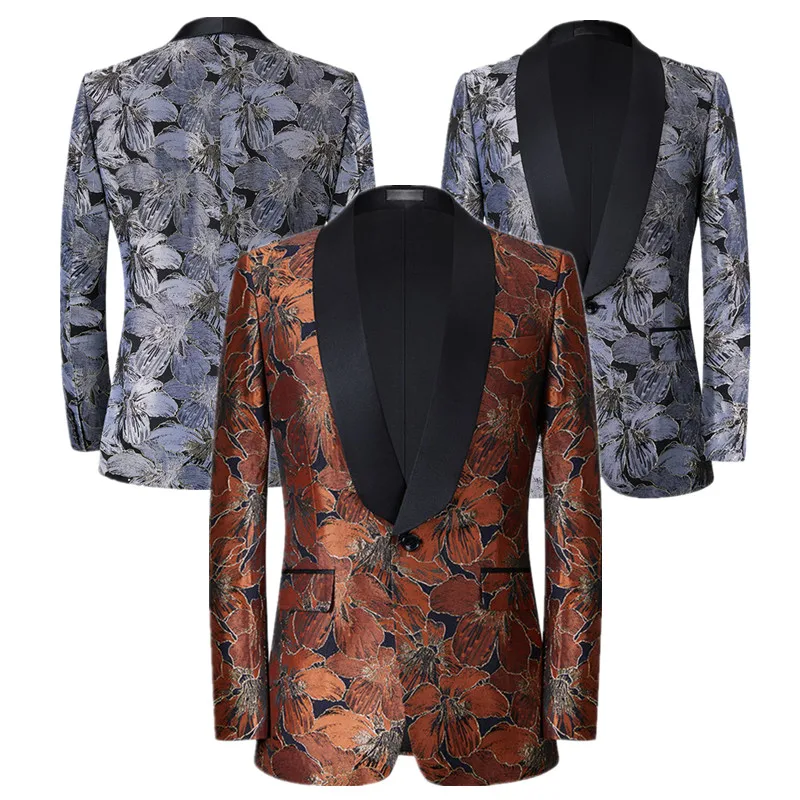 

Men Jacquard Suit Slim Fit One Button Flower Jacket, Perfect for Singers Hosts Wedding Dance Partie Stage Performances Blazer