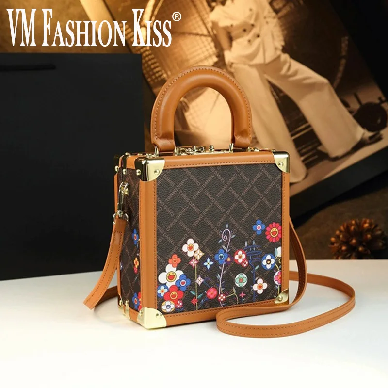 

High Quality PVC Women Handbags Evening Bag Top Handle Satchel Crossbody Bag Small Hard Purse Flowers Elegant Square Box Bags