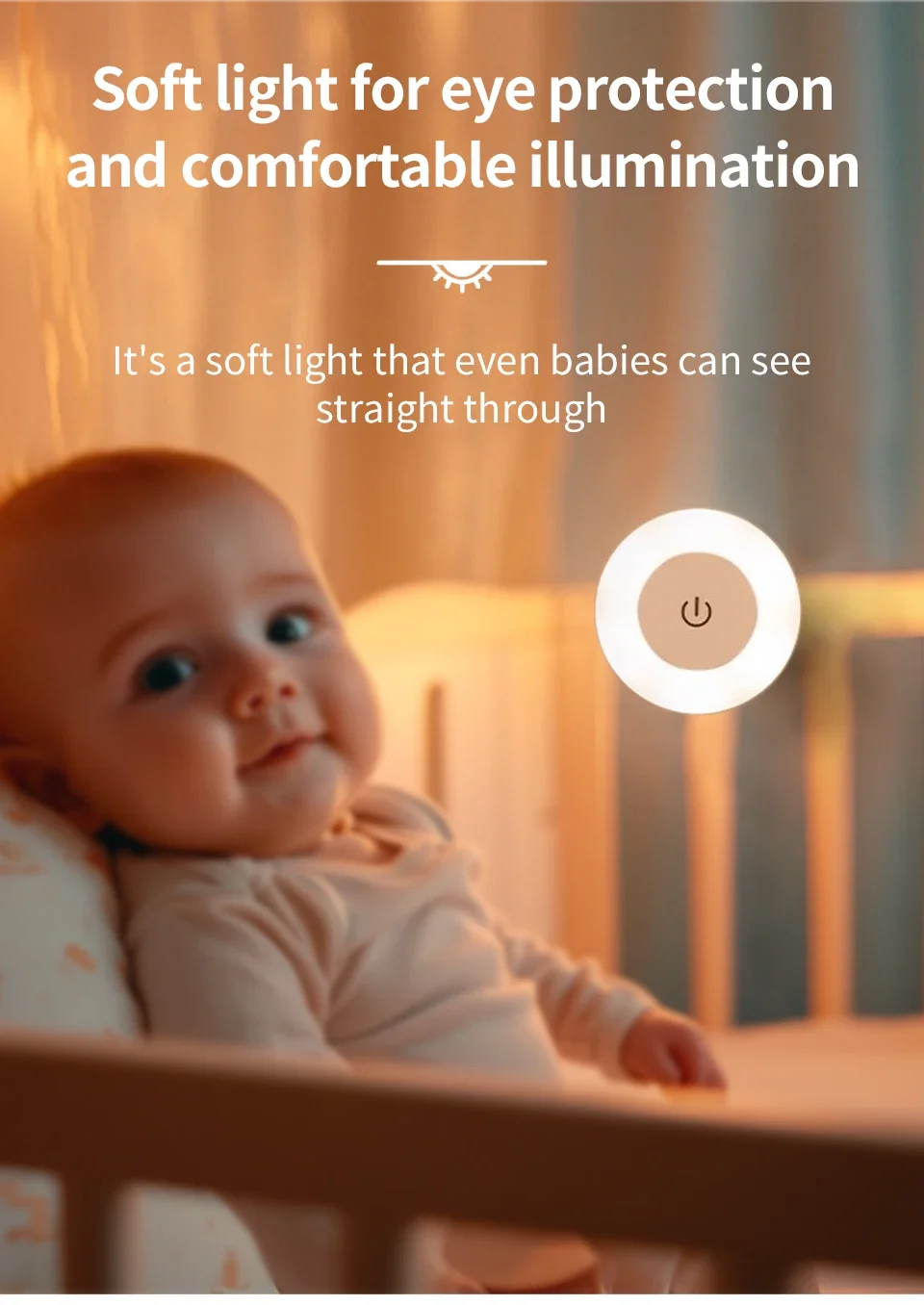 LED Touch Glow Night Light For Baby Room Bedroom Bathroom Nighttime Eye Care Lamp 3 Color Adjustable Rechargeable Cabinet Lights