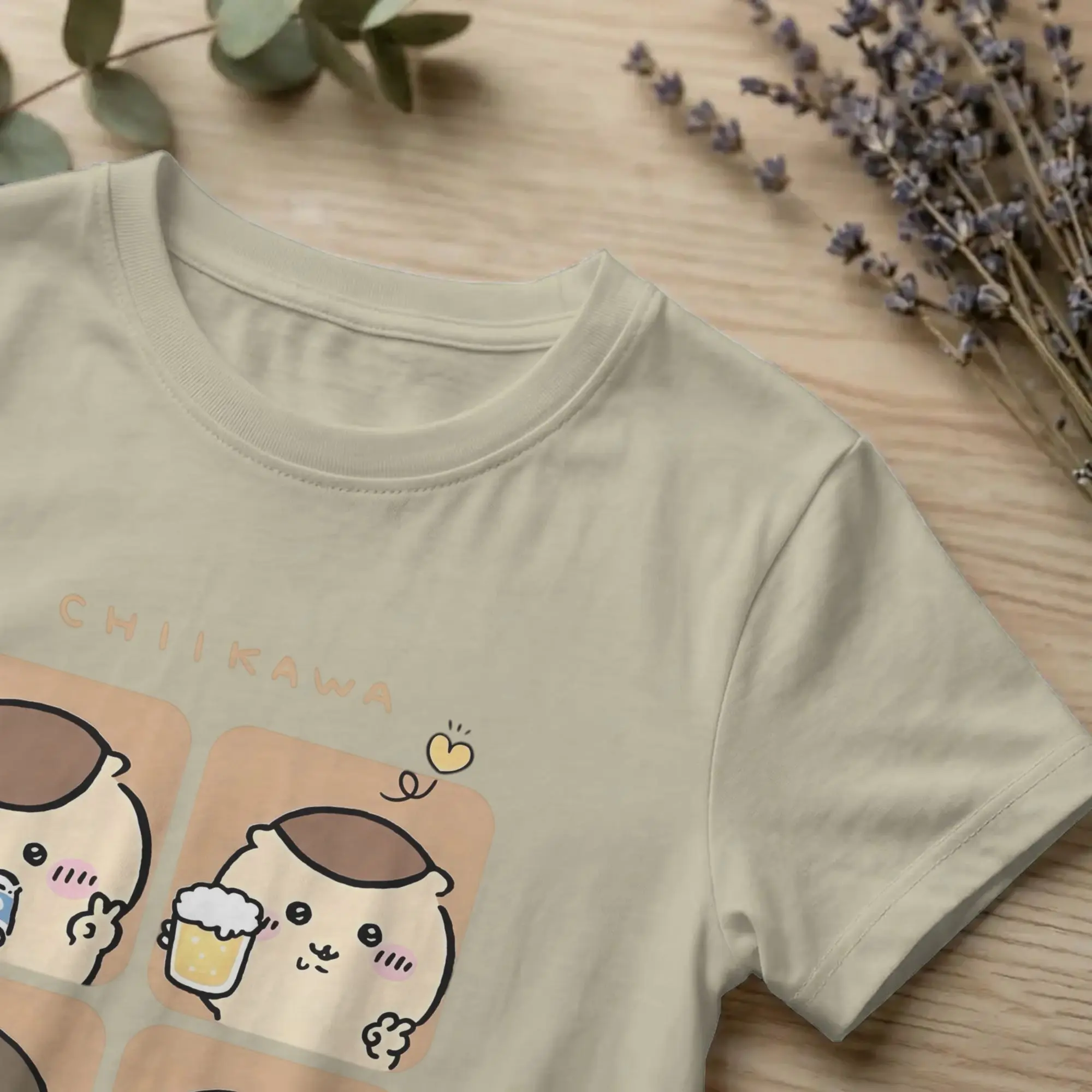 Chiikawas Drinking T-Shirts für Männer und Frauen, Baumwoll-Tops, lustiges, kurzärmliges T-Shirt mit Rundhalsausschnitt, bedrucktes T-Shirt – Detail 2