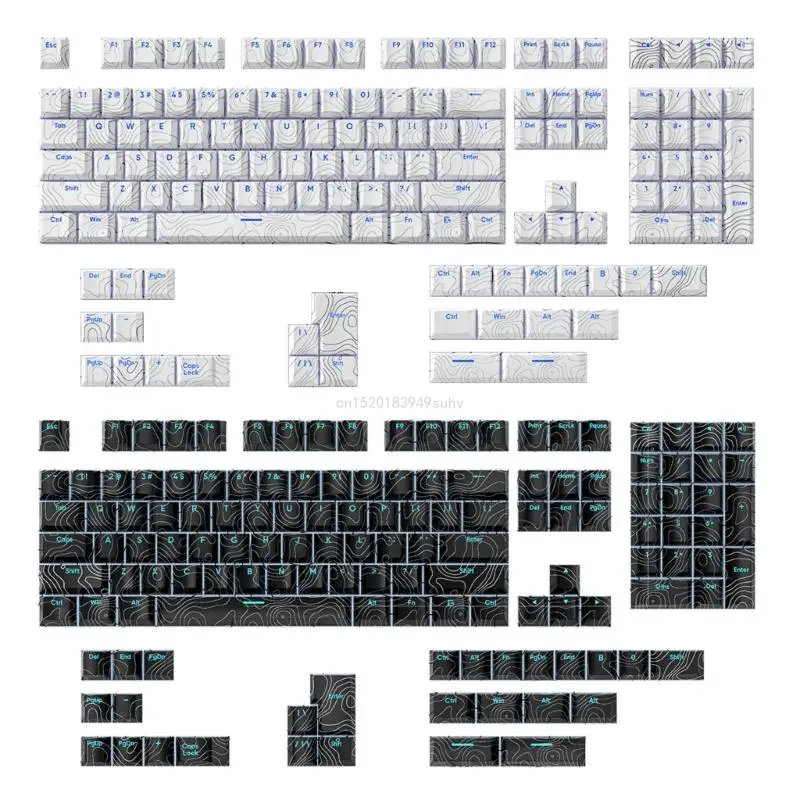 135Keys PBT Original Height Keycaps Transparents Line Keycap Set Front Print Backlits Key Caps for Mechanical Keyboards