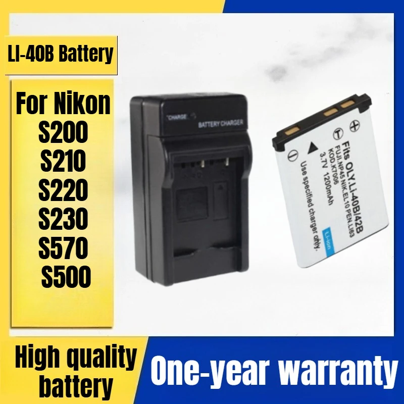 بطارية كاميرا LI-40B EN-EL10، شاحن لكاميرا نيكون S200 S210 S220 S230 S570 S500 الرقمية 3.7 فولت 1200 مللي أمبير في الساعة