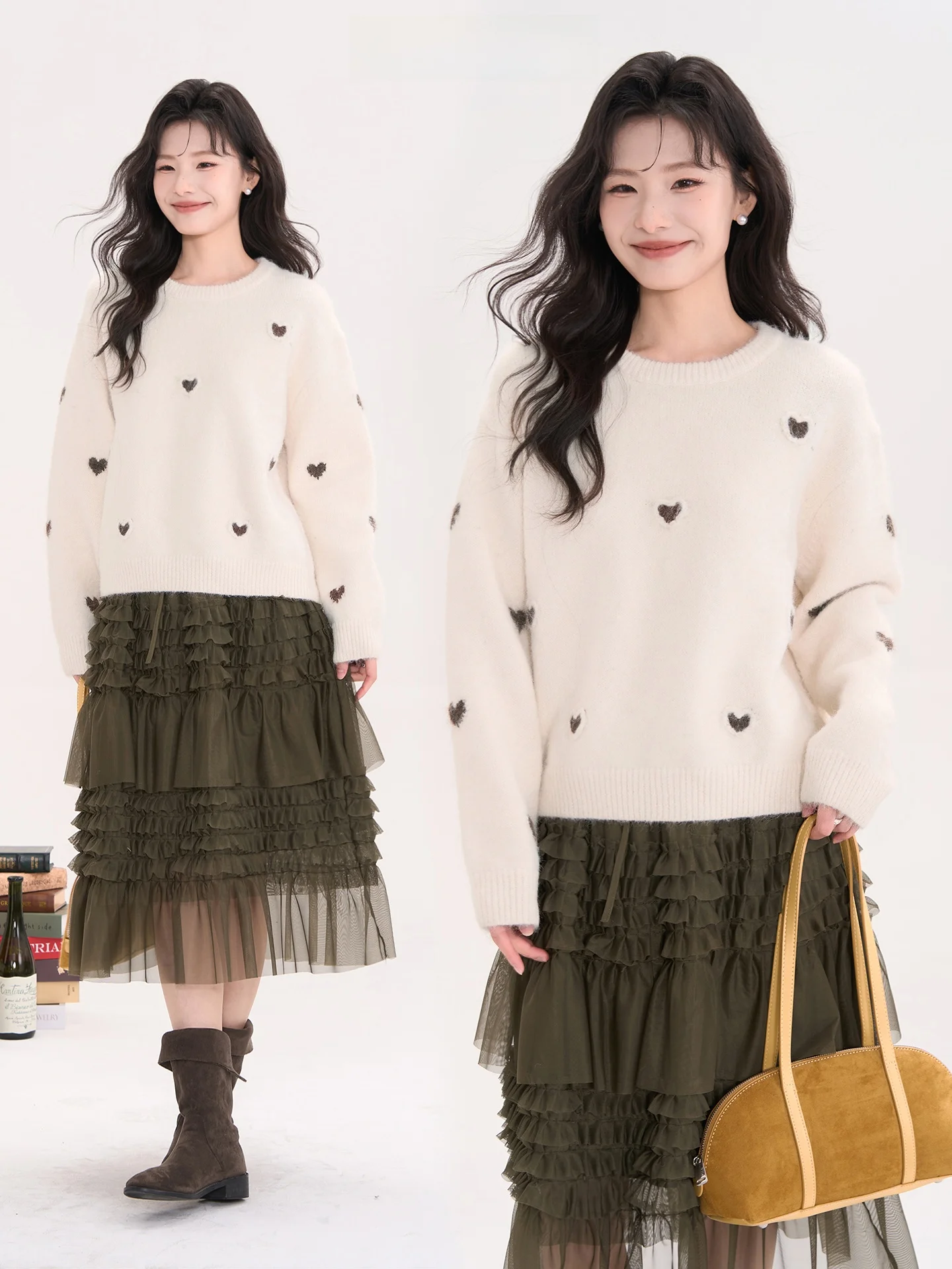 

Heme 8 Women's Sweet Style Knitted Sweater round Neck Embroidered Heart Wool Blend Long Sleeve Casual Comfortable Fit Autumn ...