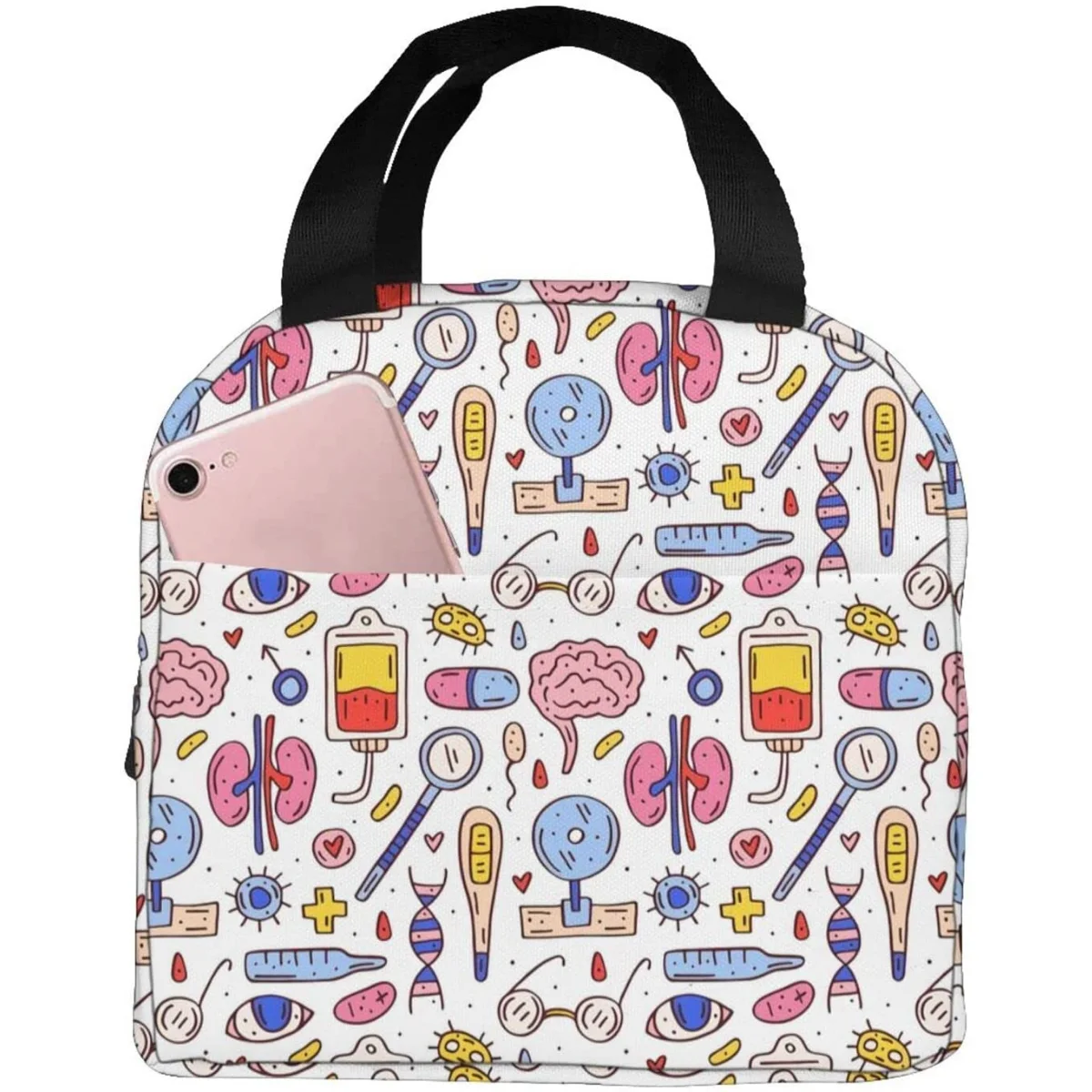 Nurse Theme Lunch Bag for Women Insulated Tote Bag Reusable Cooler Lunch Box for Work Picnic Travel