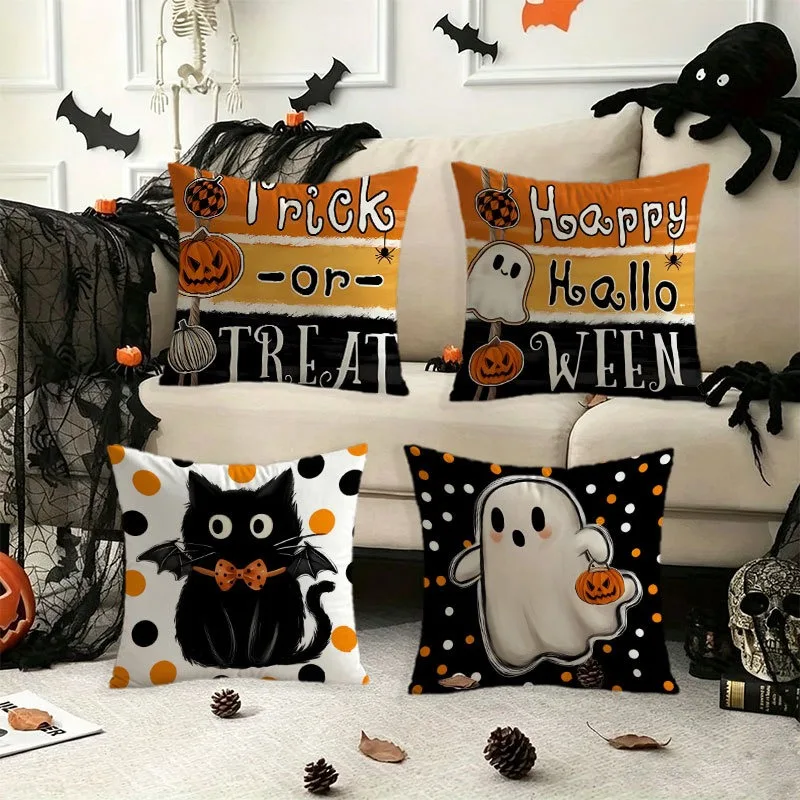 Halloween  Kitten Single-sided Cushion Cover Office Bedroom Decoration Sofa Home Decoration Cushion Pillowcase