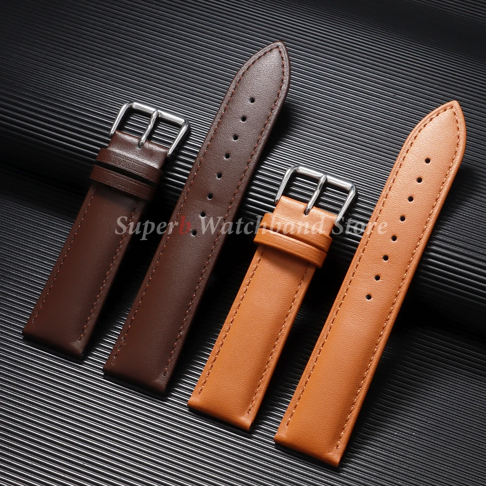 Calfskin Leather Watchband Soft Material Watch Band Wrist Strap 12/14/16/18/20/22/24mm Men's and Women's Replacement Strap