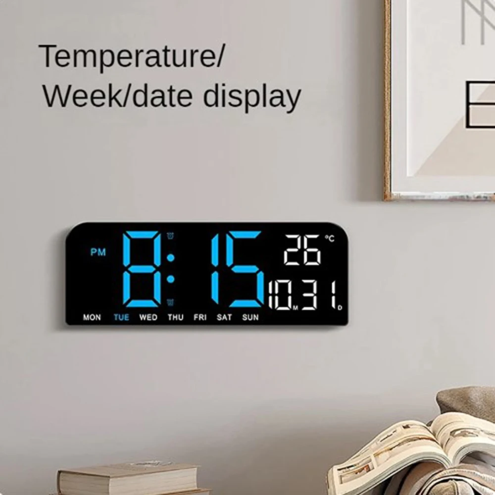 LED Large Digital Wall Clock Temperature and Date Week Display Night Mode Table Alarm Clock 12/24H Electronic Clock Timing Func