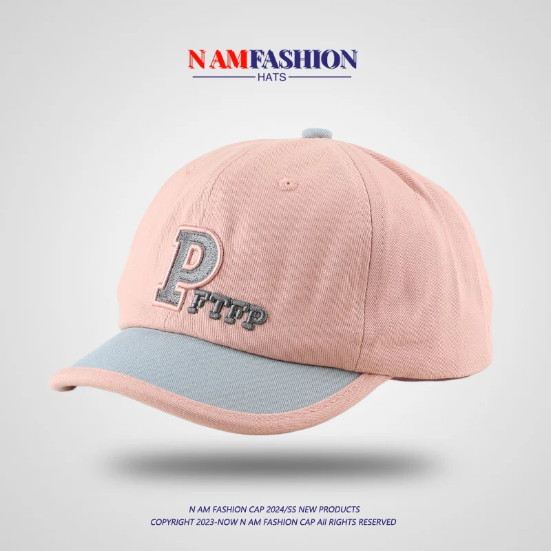 Short-Brimmed Hat Women's Baseball Cap Summer Colorblock All-Matching Peaked Cap Letter Embroidery Couple Sun Hat