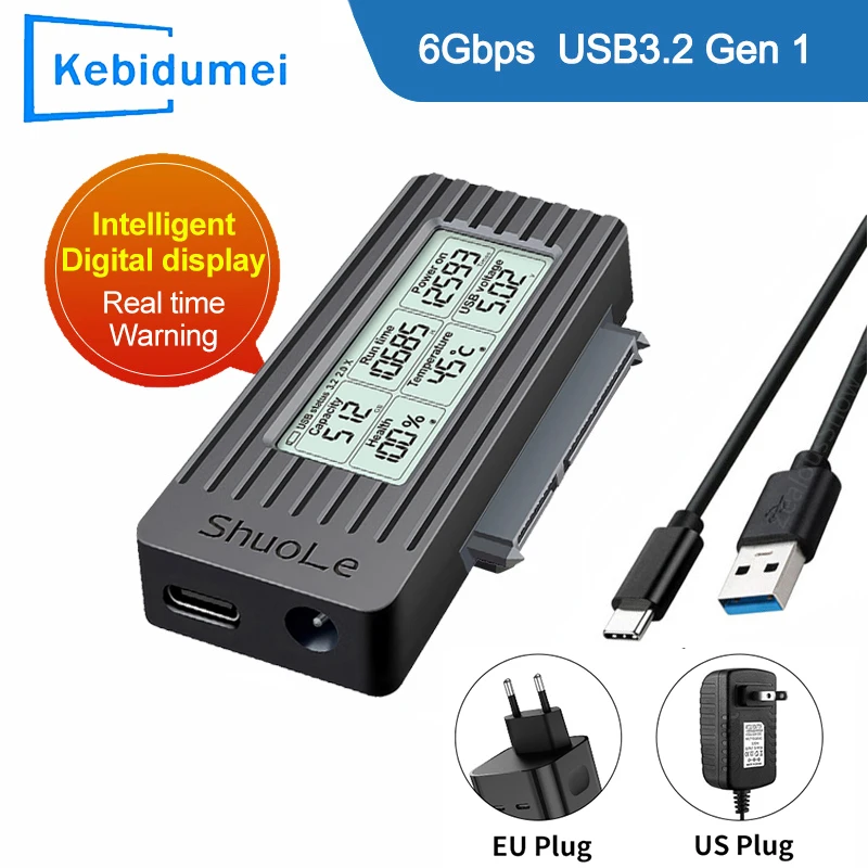 USB 3.2 3.0-SATA III 어댑터 변환기 케이블 2.5/3.5 인치 SSD HDD 하드 드라이브 용 디지털 디스플레이 케이스 노트북 PC 용 외부