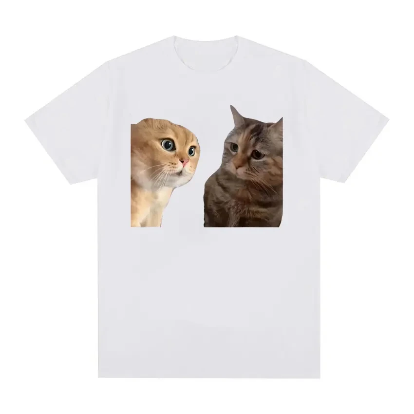 Funny Cute Cats Talking Meme Graphic T-shirts Men Women Fashion Short Sleeve T Shirt Casual 100% Cotton Oversized T-shirt 50745