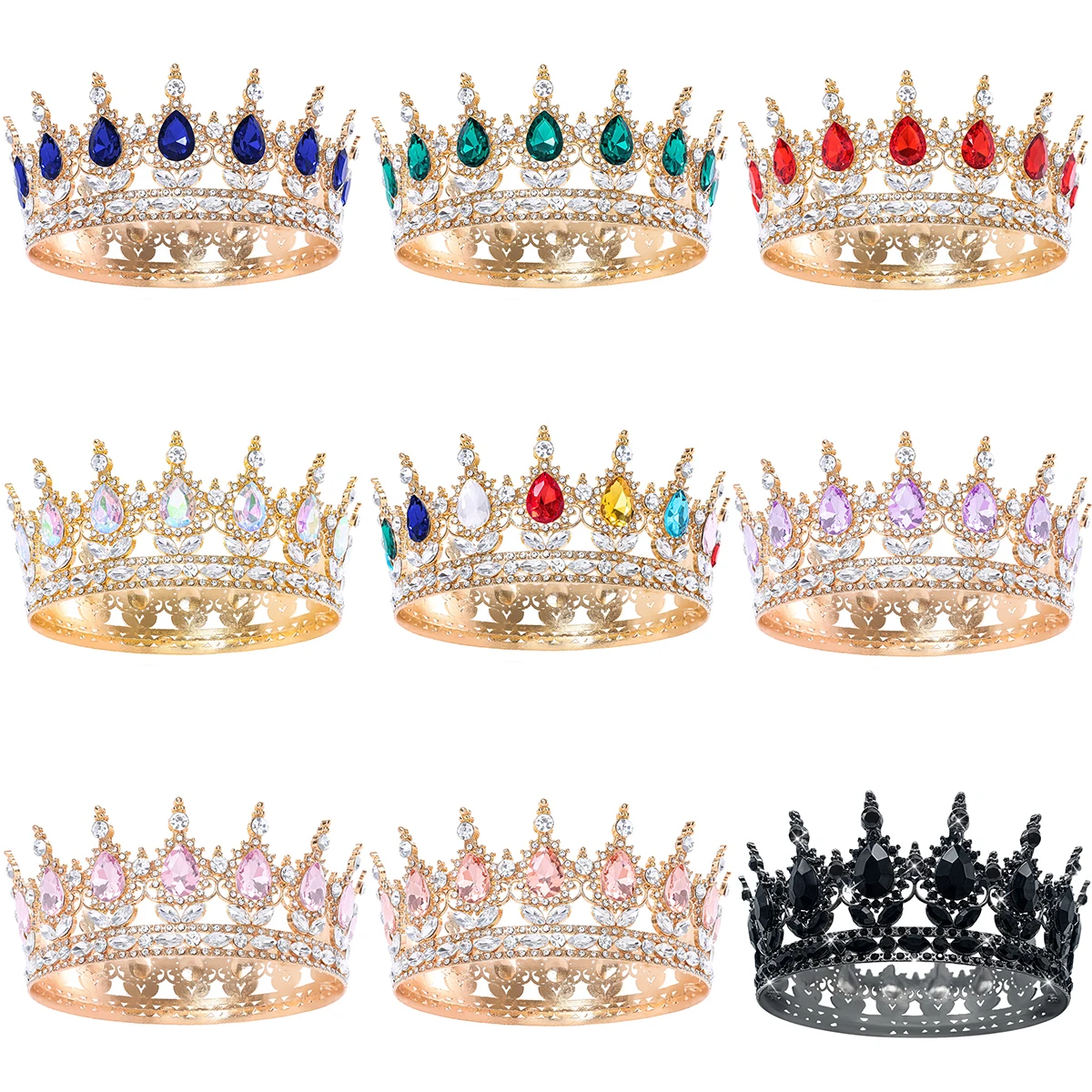 Fashion Crystal Rhinestone Round Tiaras And Crowns Queen Princess Diadems Wedding Hair Accessories