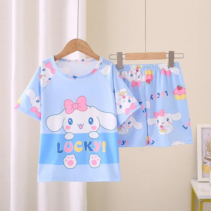 SANRIO Cinnamoroll ชุดนอนเด็กลายน่ารัก, ชุดนอน Hello Kitty ชุดสูทแขนยาวของขวัญฤดูใบไม้ผลิ