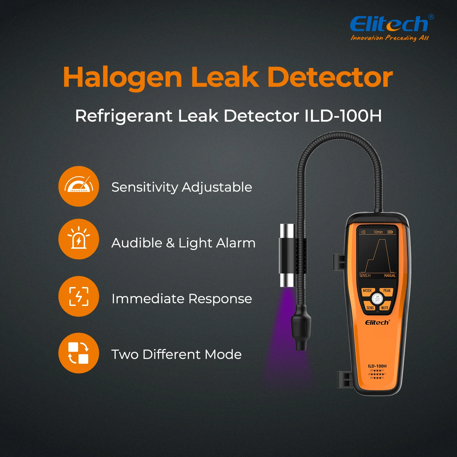 Elitech ILD-100H HVAC rilevatore di perdite di refrigerante sensore a diodi riscaldato Life alogeno Freon Sniffer, rilevamento dell'aria condizionata