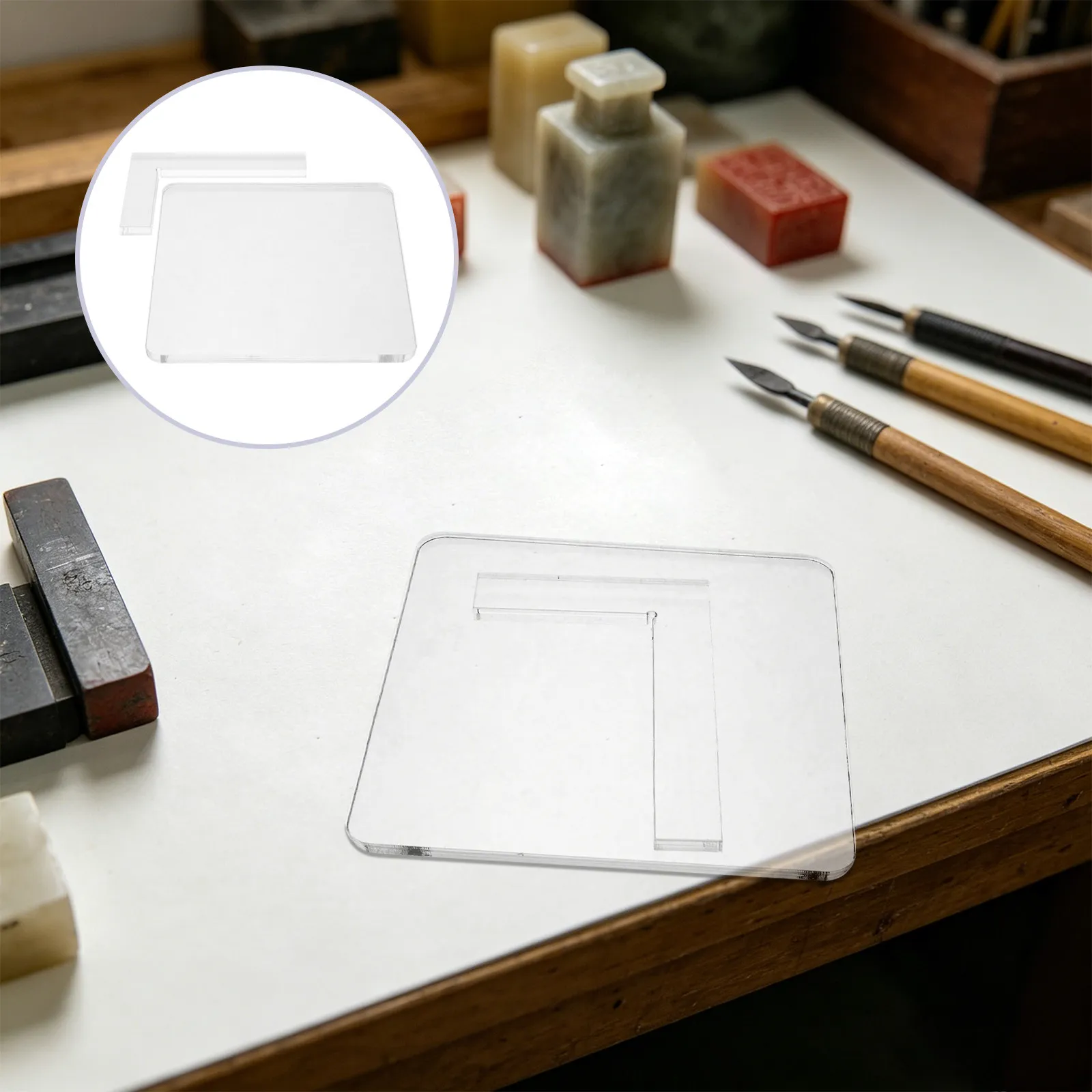 2Pcs Clear Acrylic Stamp Pad L Shaped and Square Positioning Tool for Scrapbooking Card Making Acrylic Stamp Block Transparent
