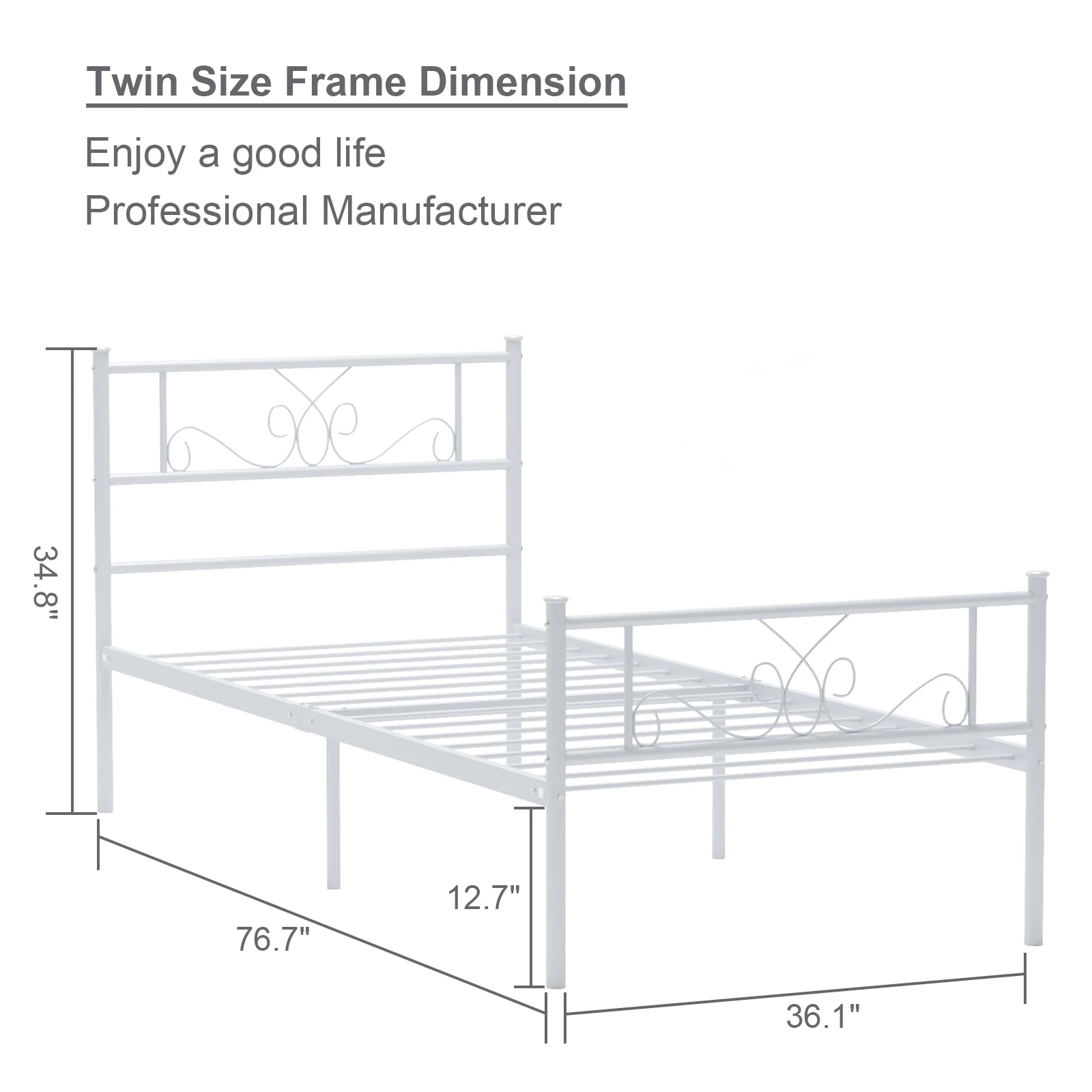 Twin Size Bed Frame with Headboard Twin Metal Platform Bed No Box Spring Needed