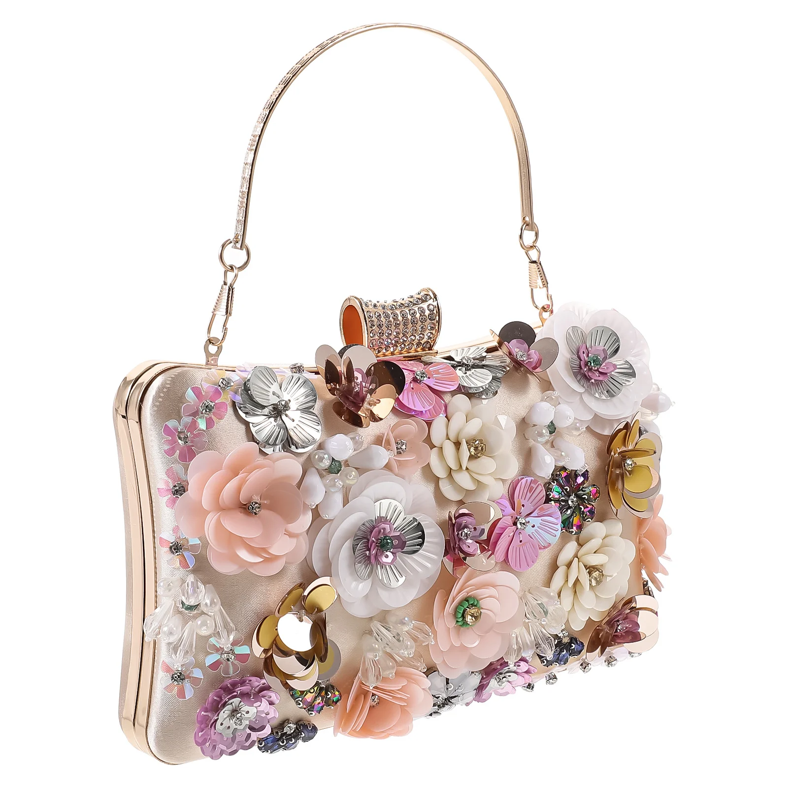 حقيبة سهرة ملونة مطرزة بالزهور، حقيبة يد أنيقة من الساتان على شكل زهرة مثالية لحفلات الزفاف وحفلات التخرج وحقيبة يد نسائية