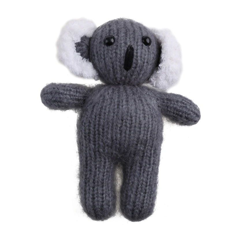 2 Pieces Newborn Infant Knitted Beanie Hat with Stuffed Animal Koala for Doll Toy Set Baby Bonnet Photography Prop