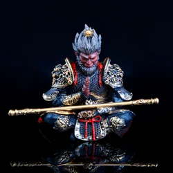 Vibrant Monkey King Figurine - 1 Set Hand-Painted Plastic Car Dashboard Ornament with Golden Hooped Staff