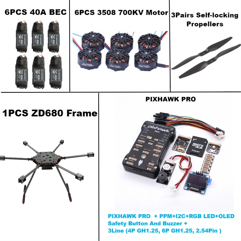 ZD680 PRO M8N Full Carbon Fiber Hexa-Rotor Foldable Arm Hexacopter Frame Kit PIXHAWK With Unflodable Landing Gear