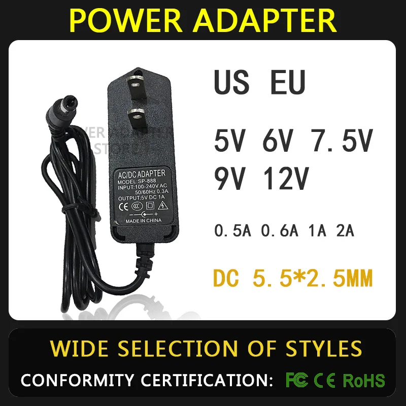 

AC 110-240V DC 5V 6V 7.5V 9V 12V 0.5A 0.6A 1A 2A Universal Power Adapter Supply Charger adaptor Eu Us for LED light strips