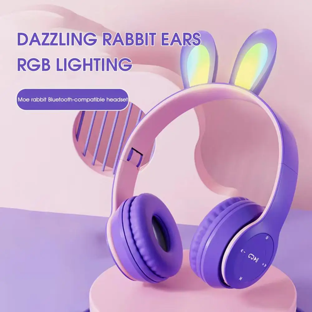 

New Cartoon Bubble Rainbow Decompression Wireless Bluetooth Cat Ear RGB Headset With Mic Children's Headphones Support TF Card