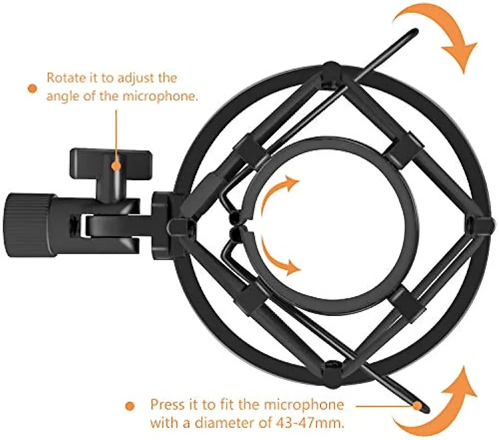 Microphone Shock Mount Holder, Anti-Vibration Suspension Shock Mount Mic Holder Clip for 43mm-47mm Diameter Condenser Microphone