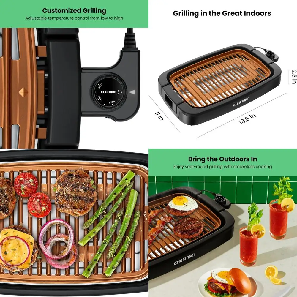 

Extra Large Copper Indoor Nonstick Electric Grill with Adjustable Temp, Dishwasher Safe, 9x15