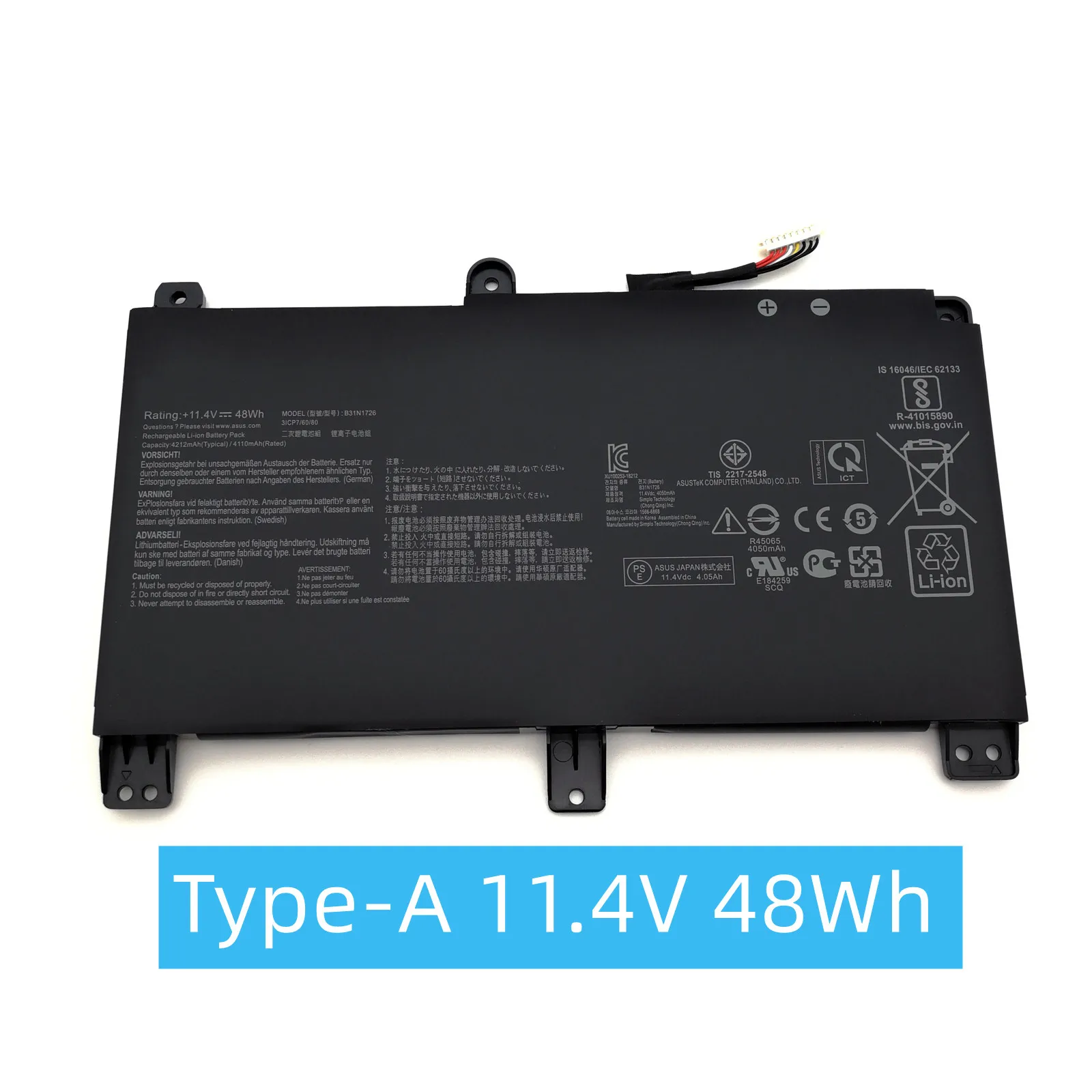 Batterie d'origine B31N1726 B31BN91, pour Bali FX504 FX504GE FX505DY TUF505DY TUF504GD TUF565GD TUF554GE Gaming 15 FXaffair B31N1726-1