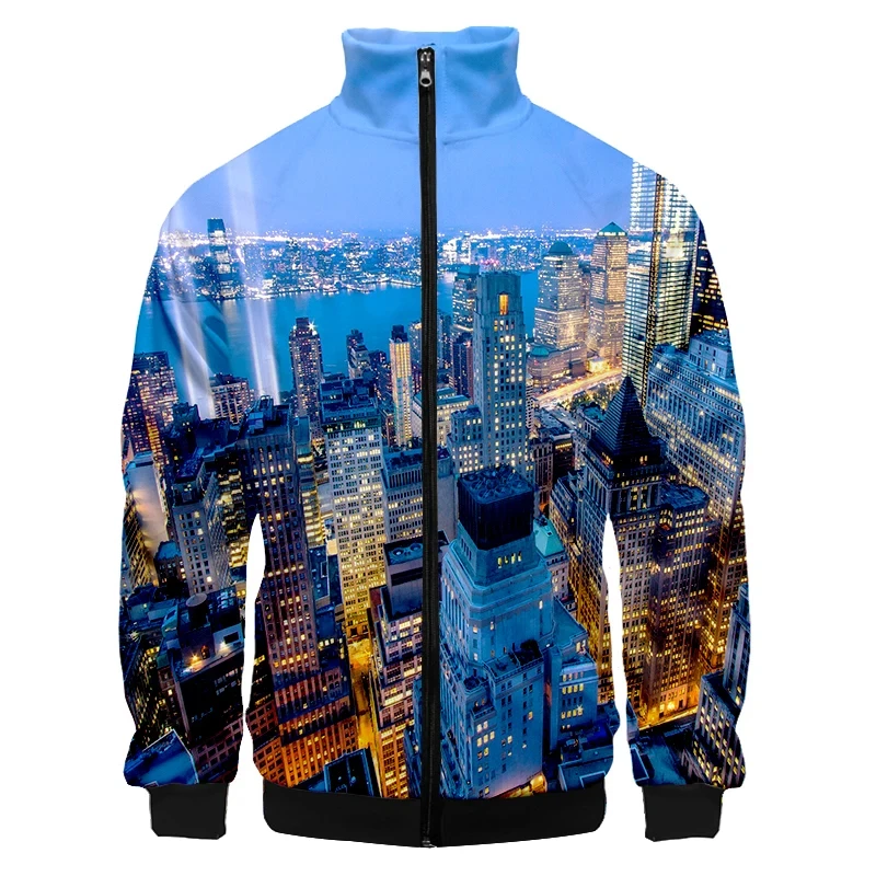 Hawaiian 3d Printed Jacket Men\'s Street Cool Scenery Long Sleeves Coat Personality Tops Oversized Zipper Jackets Male Clothes