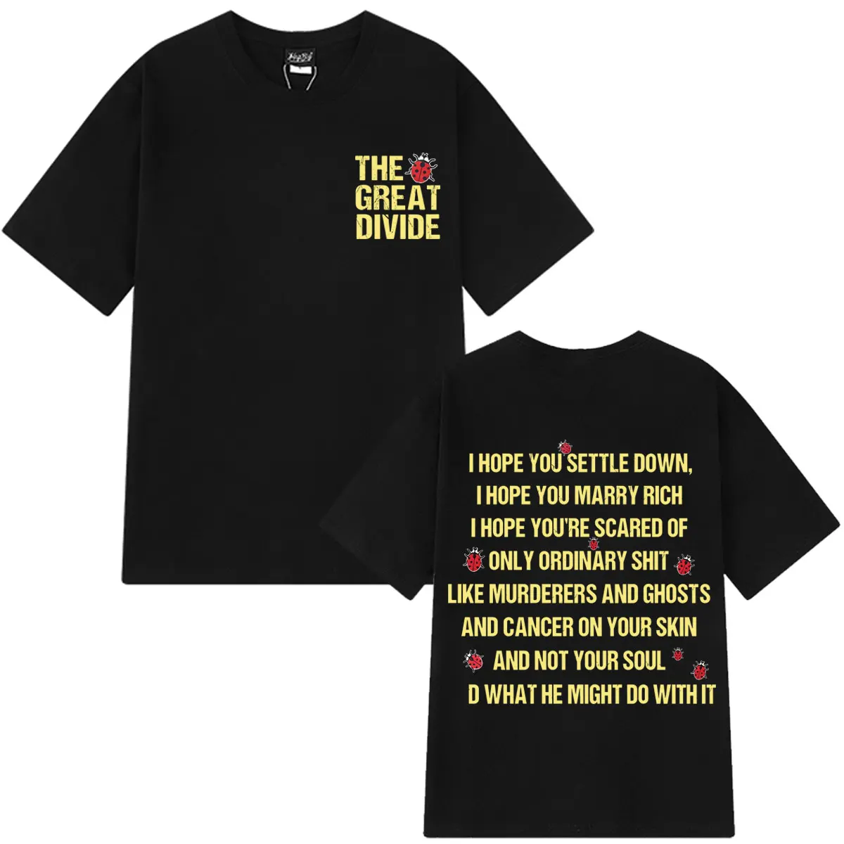 Men's Summer Short Sleeve T‑Shirt The Great Divide Front Back Letter Graphic Loose Comfortable Breathable Hip Hop Casual Tops