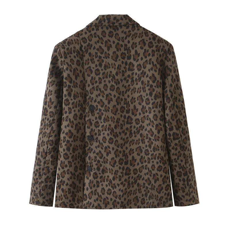 KEYANKETIAN 2026 Retro Leopard‑Print Brushed Fabric Blazer Lapel Neck Single Button Patch Pockets Relaxed Fit Women Suit Jacket