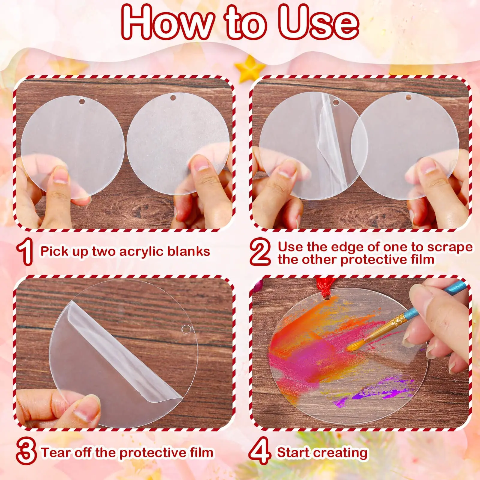50pcs Acrylic Ornament Blanks, 3 Inch Round Circle Acrylic Blanks Bulk for Vinyl Clear Acrylic Discs Keychain with Hole