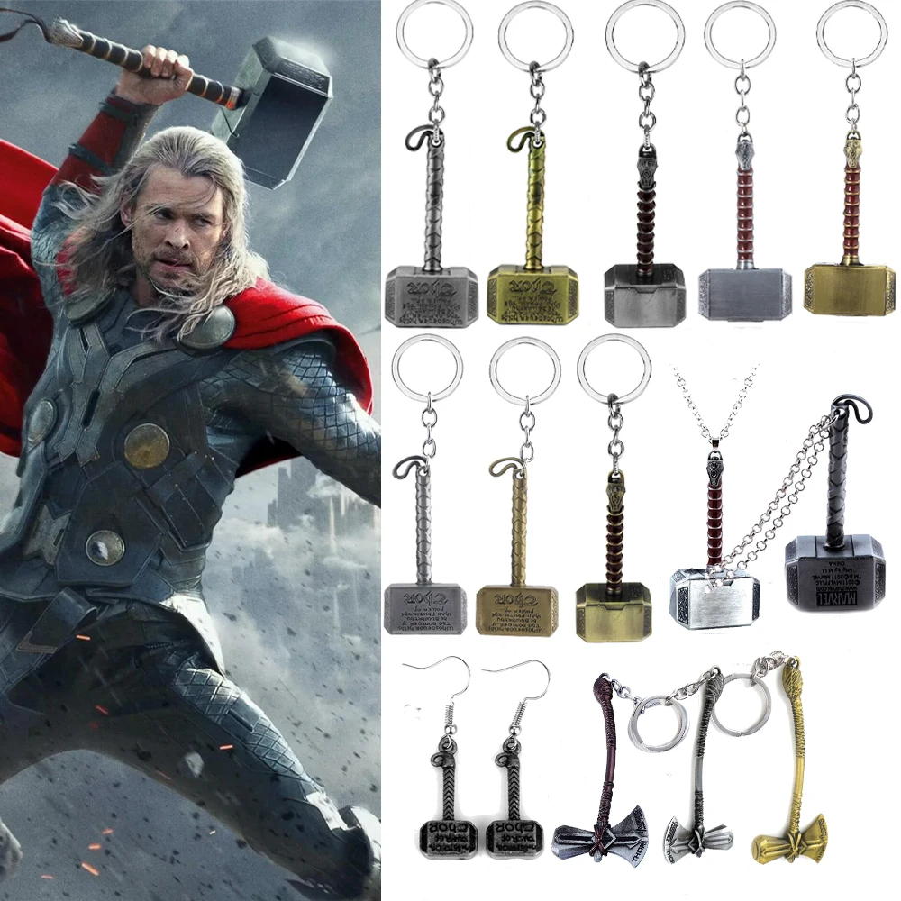 Película Thor martillo llavero de Metal collar martillo hacha llavero Cosplay Prop llavero para Fans bolsa ornamento coche colgante regalo