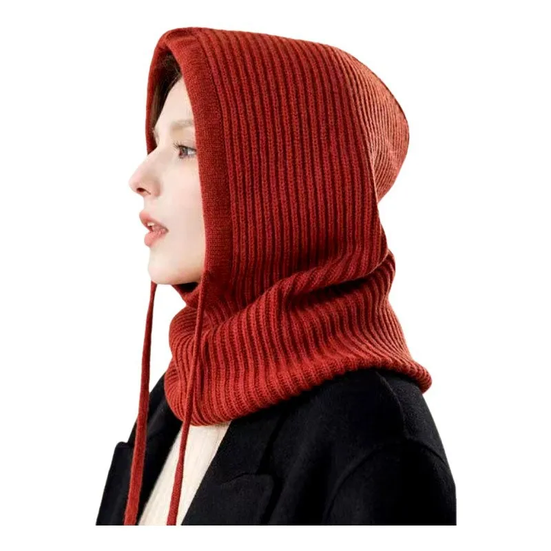 

Autumn And Winter Warm Neck Scarf Integrated Knitted Hooded Windproof Hat Ski Ear Neck Woolen Hat